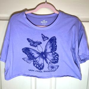 Hollister purple butterfly crop cotton tee